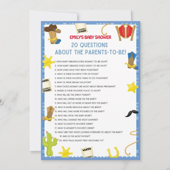 Cowboy Baby Shower Game Size Invitation (Front)