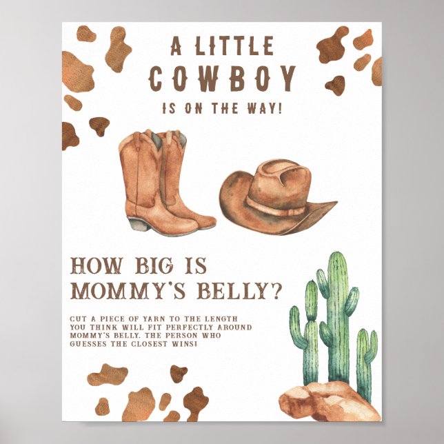 Cowboy baby shower How big is mommy's belly game Poster (Front)