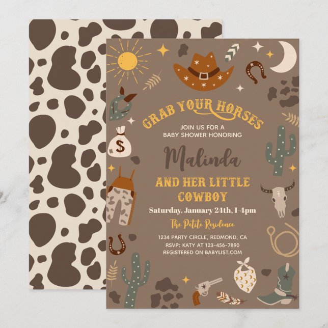 Cowboy Baby Shower Invitation | Western Baby (Front/Back)