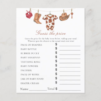 Cowboy baby shower - Price Guess Game