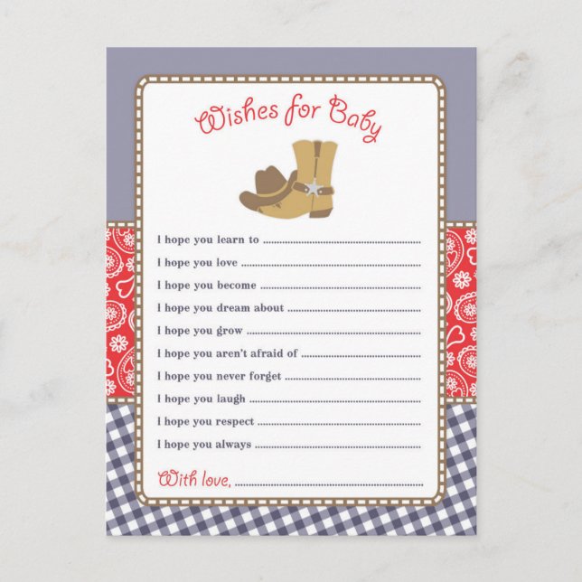 Cowboy Baby Shower Wishes for Baby Card (Front)