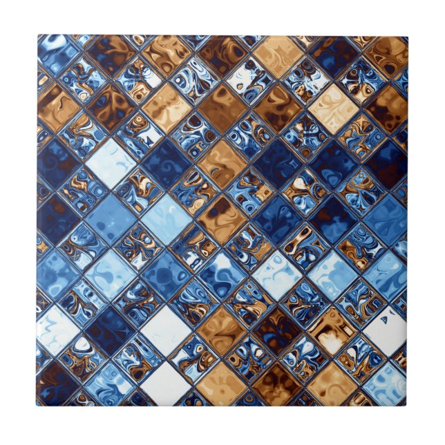 Cowboy Bandana Blue Mosaic Pattern Original Art Tile (Front)
