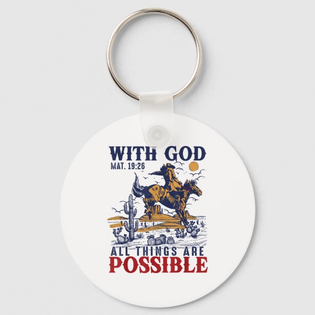 Cowboy Bible Scripture Verse Western Jesus For Men Keychain (Front)
