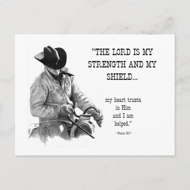 COWBOY: BIBLE: STRENTGH, SHIELD: PENCIL REALISM POSTCARD (Front)