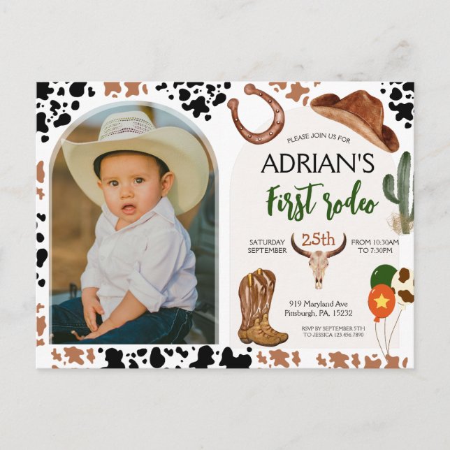 Cowboy Birthday 1st Rodeo Birthday Party Postcard (Front)