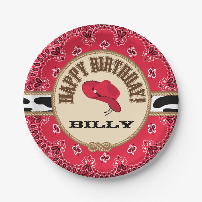 Cowboy Birthday, Customizable Plates (Front)