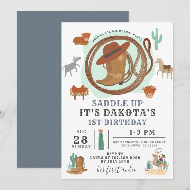 Cowboy Birthday Invitation (Front/Back)