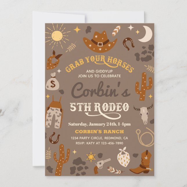 Cowboy Birthday Invitation | 5th Rodeo Invitation (Front)