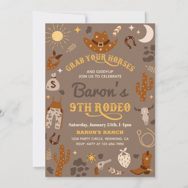Cowboy Birthday Invitation | 9th Rodeo Invitation (Front)
