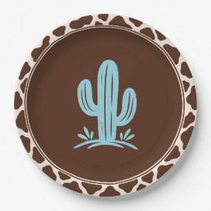 Cowboy Birthday Party Cactus Cow Print Western Paper Plate