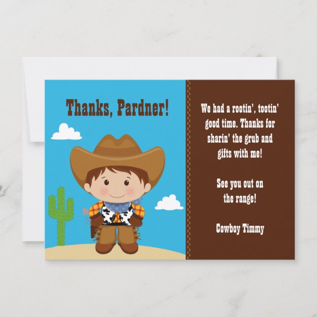 Cowboy Birthday Party Thank You Card (Front)