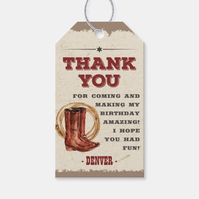 Cowboy Birthday Party Thank You Favour Gift Tag (Front)