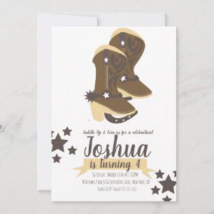 Cowboy  Birthday Stars Brown Beige Invitation