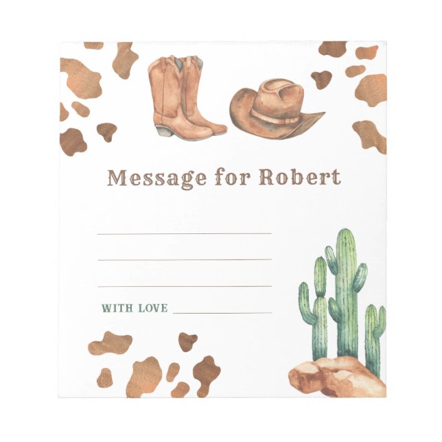 Cowboy birthday time capsule message notepad (Front)