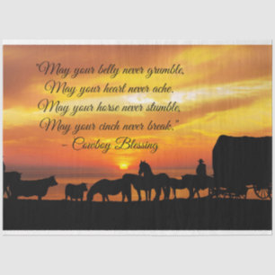 Cowboy Blessing Horse Cattle Sunset Silhouette Tissue Paper
