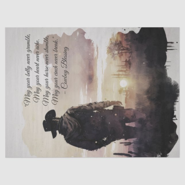 Cowboy Blessing Sunset Silhouette Tissue Paper (Front)