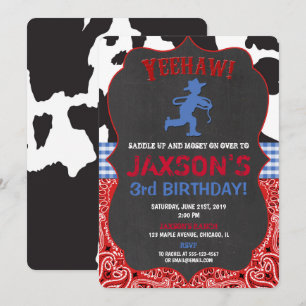 Cowboy bleu rouge noir garçon invitations d'annive