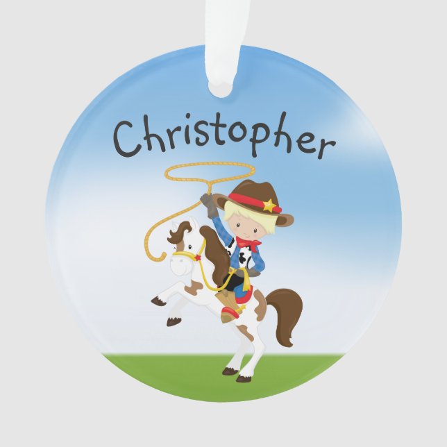 Cowboy blond personnalisé avec l'ornement de lasso (devant)