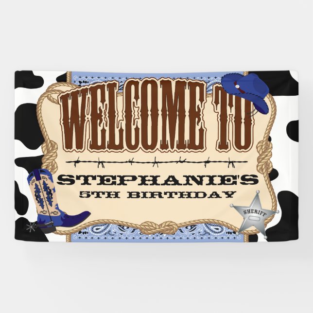 Cowboy, Blue Birthday, Welcome Banner (Horizontal)