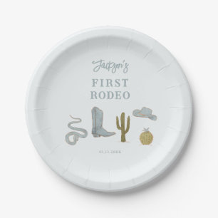 Cowboy Blue First Rodeo Birthday Paper Plate
