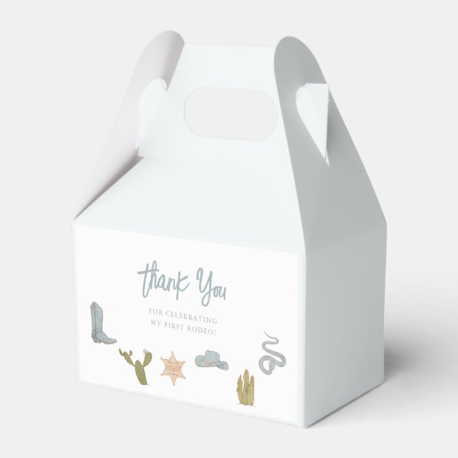 Cowboy Blue Western First Birthday Favor Box (Front Side)