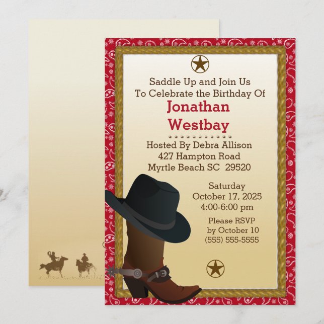 Cowboy Boot and Hat  Birthday Invitation (Front/Back)