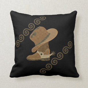 Cowboy Boot and Hat Off Wooden Inlay Throw Pillow