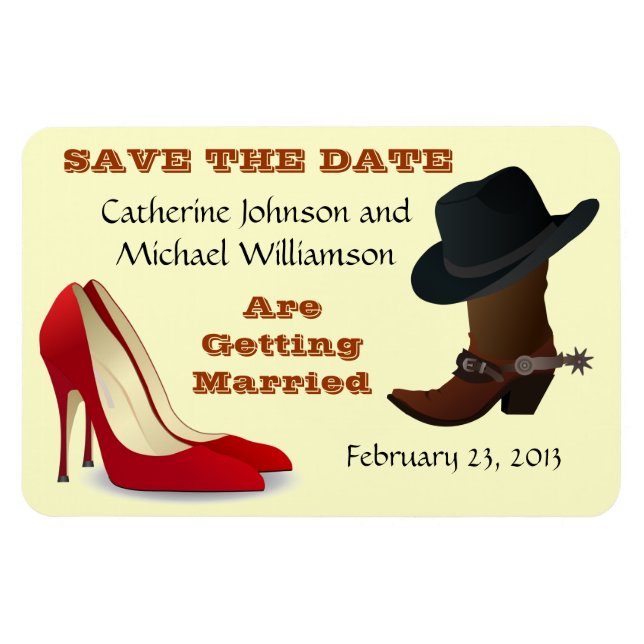 Cowboy Boot and High Heels Wedding Save The Date 1 Magnet (Horizontal)