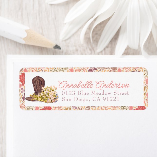 Cowboy Boot & Bouquet Floral Adresse de retour (En situation)