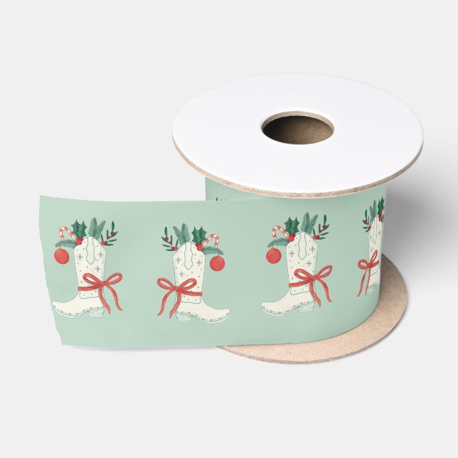 Cowboy Boot Christmas Gift Ribbon  Satin Ribbon (Spool)