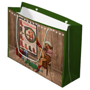 Cowboy Boot Christmas Large Gift Bag