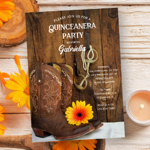 Cowboy Boot Daisy Country Western Quinceanera Invitation