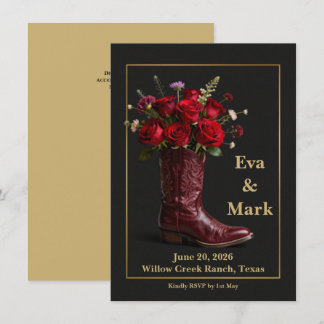Cowboy Boot Red Roses Wedding Invitation | Country