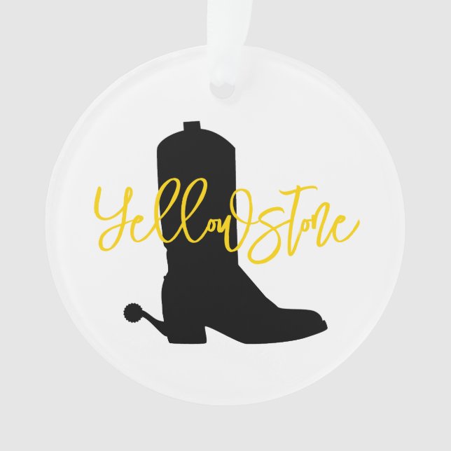 Cowboy Boot Silhouette NAME Yellow bandana Western Ornament (Front)