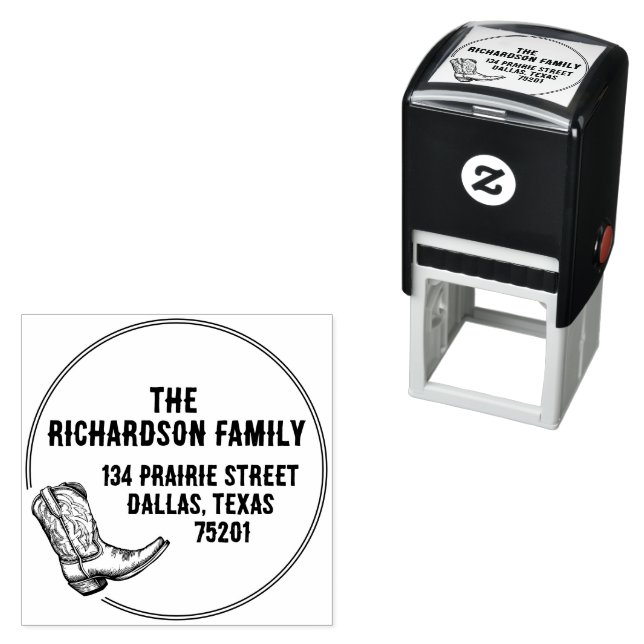 Cowboy Boot Southern Texas Return Address Self-inking Stamp (In Situ)