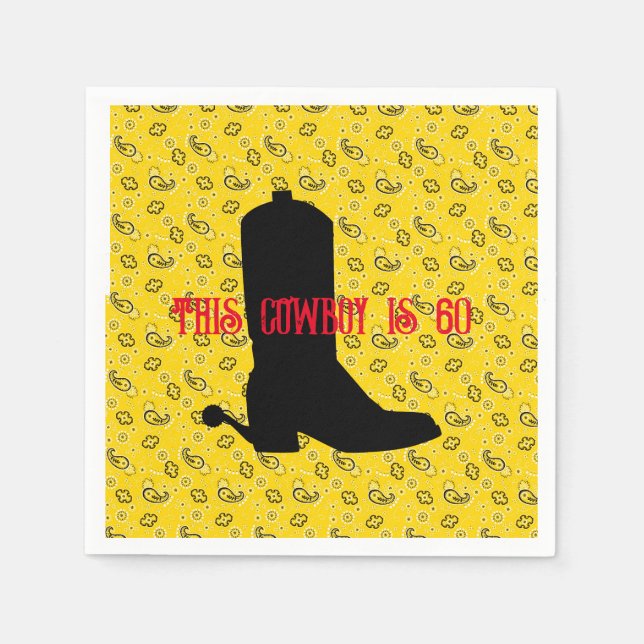 Cowboy Boot Spurs Silhouette Bandana 60th Birthday Napkin (Front)