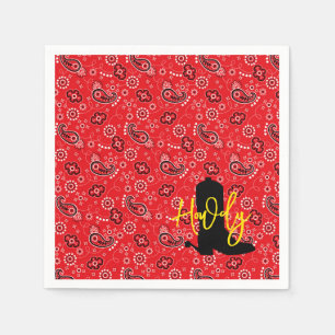 Cowboy Boot Spurs Silhouette HOWDY red bandana Napkin