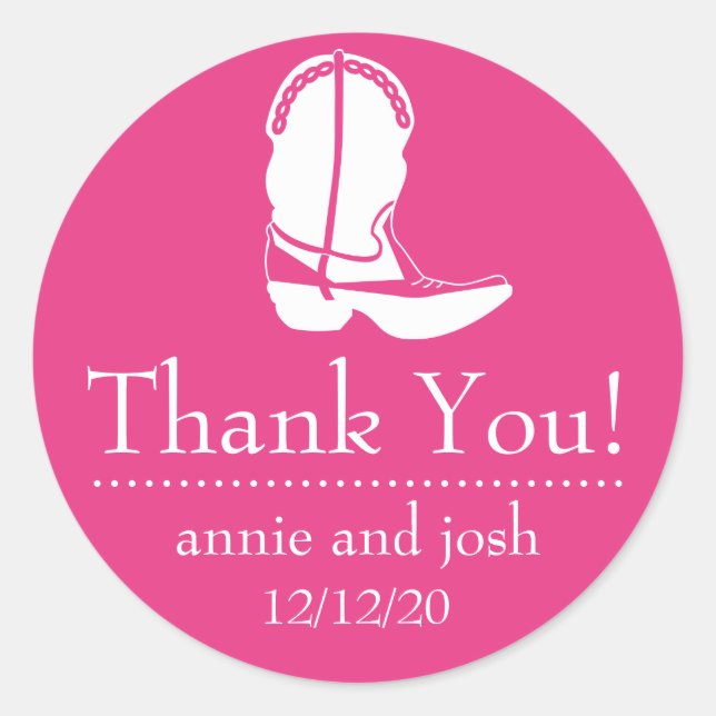Cowboy Boot Thank You Labels (Dark Pink / White) (Front)