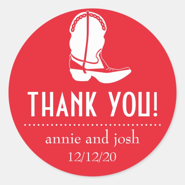 Cowboy Boot Thank You Labels (Red / White) (Front)