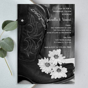 Cowboy Boots and Daisies Wedding Rehearsal Dinner Invitation