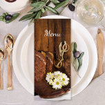 Cowboy Boots and Daisies Western Wedding Menu<br><div class="desc">Customize the charming Cowboy Boots, Daisies and Horse Bit Country Wedding Menu with the details of the meal that you will serve at your rustic ranch theme engagement party, bridal shower luncheon or marriage reception dinner by adding the salad or first course, entree or second course and dessert or third...</div>