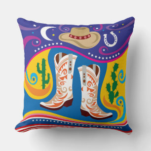 Cowboy Boots and Desert Stars Throw Pillow