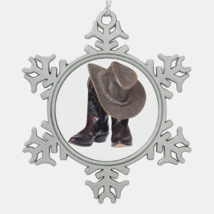 Cowboy Boots and Hat Snowflake Pewter Christmas Ornament