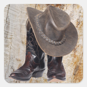 Cowboy Boots and Hat Square Sticker