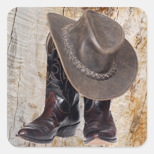 Cowboy Boots and Hat Square Sticker (Front)