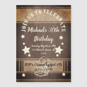 Cowboy  boots and hat with stars birthday  invitat magnetic invitation