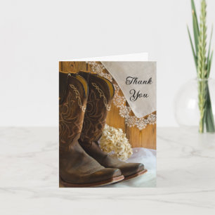 Cowboy Boots and Lace Western Bridesmaid Thank You Card