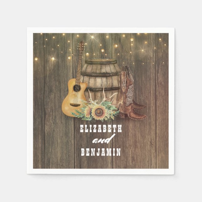 Cowboy Boots and Sunflowers Wine Barrel Napkin (Front)