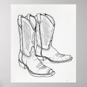 Cowboy boots black modern minimalist line art poster