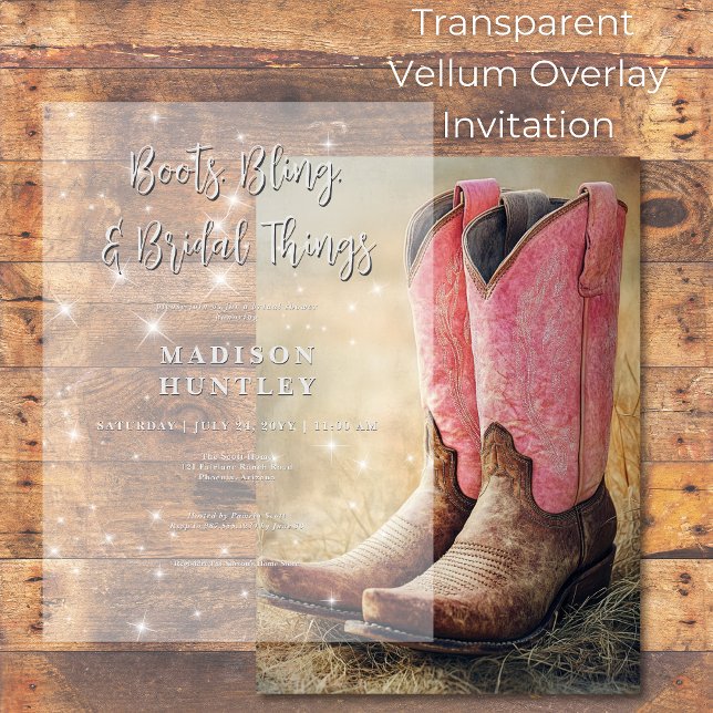 Cowboy Boots & Bling Bridal Shower Vellum Invitations (Creator Uploaded)